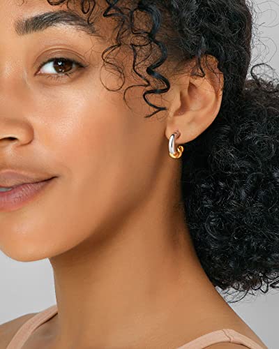 14K Gold Twisted Open Hoop Earrings For Women Two-Tone Gold & Silver Half Hoops Lightweight Hypoallergenic Chunky Hoop 20Mm Dainty Jewelry #TOP5