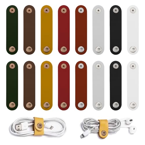 SYEYCW 16 Pièces Enrouleur de Cable, Organisateur de Câble en Cuir PU, Câble de Chargeur Portable Tidy, Support de Cordon Polyvalent, Empêchez les Cordes et les Fils de Câble USB de Se Faire Emmêler
