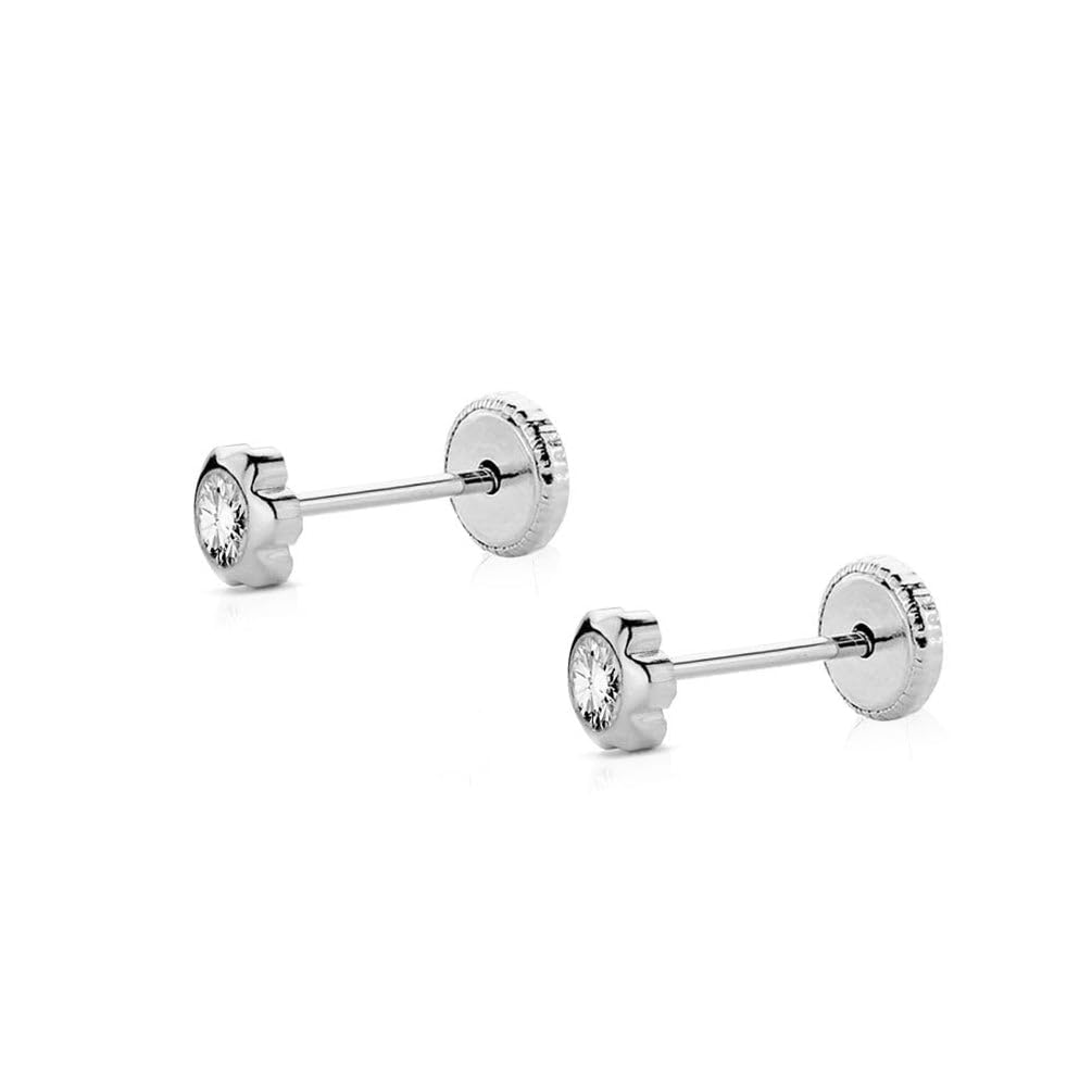 Pendientes Bebe o niña Oro Blanco Margarita - Estuche Regalo - Certificado de Garantía - Mondepetit