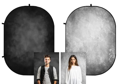 Kate 1.5x2m Gris Foncé/Gris Toile de Fond Fond Photo Pliable Double Face Fond dessiné à la Main Pliage Torsion métal Fond Pliable Photographie Toile de Fond Pop Up Fond Studio Photo