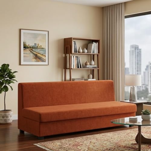 Image of FURNY Lean Luxury 3 Seater Lounger Sofa Set with Adjustable Backrest, 40D High-Density Foam & Soft Boston Fabric for Living Room & Hotels & Studio Apartments - Orange