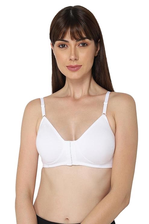 falam enterprise Front Open Sports Bra, Cotton Non-Padded, Wire-Free, Adjustable Straps, White-picture-28