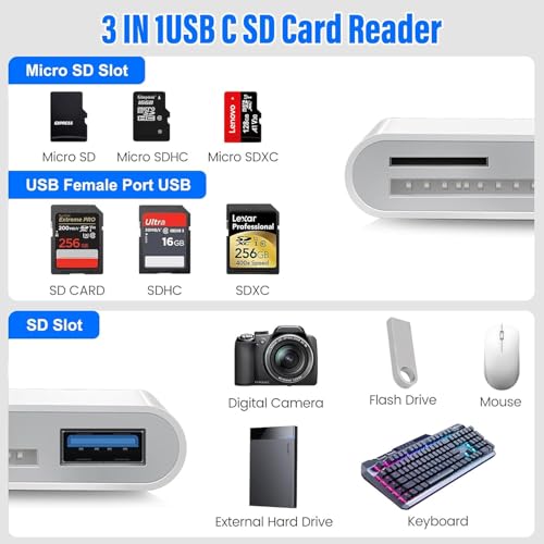 Lector Tarjetas SD para iPhone iPad, Lightning USB C Adaptador Tarjeta SD con SD/Micro SD/USB3.0, SD Card Reader para iPhone/iPad/Macbook/Samsung/Teléfonos Android/Cámara - imagen 5