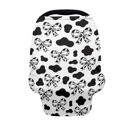 Image of Baby Car Seat Cover, Bow Cow Print Car Seat Canopy for Girls Boys