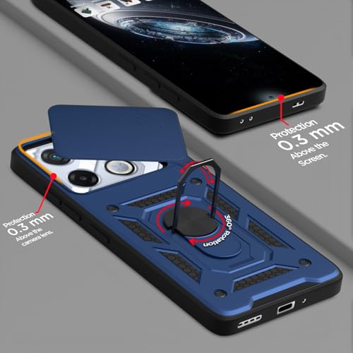 Image of Pikkme Back Cover for Infinix GT 20 Pro 5G | 360 Protection Case | Sliding Camera Shield Cover & Ring Holder Stand D10 Tough Armor Bumper Case (Blue)