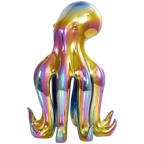 Image of Deco 79 Ceramic Octopus Decorative Sculpture Tall Standing Home Decor Statue with Rainbow Shimmer Finish, Accent Figurine 11 inch x 11 inch x 17 inch, Multi Colored
