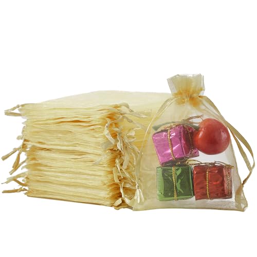 Image of Meowoo 100PCS Organza Bags, 3x4in Small Mesh Bags Drawstring, Mesh Gift Bags Drawstring for Jewelry, Candy, Christmas, Sachets, Festivals, Bathroom Soaps, Makeup Organza, Wrapping Supplies(beige)