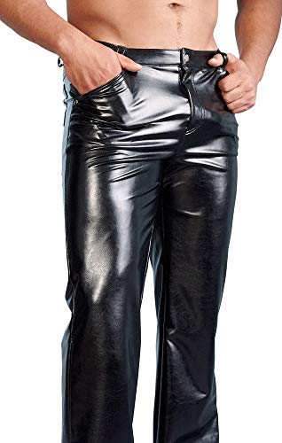 Pantalones para hombres de imitación cuero L con acabados premium y diseño texturizado
