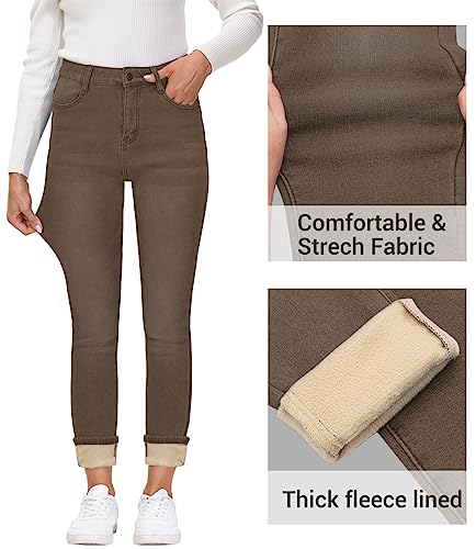 Women's Fleece Lined Jeans Skinny High Waisted Winter Thick Fleece Warm Stretch Fleece Lining Women Jeans Pants3