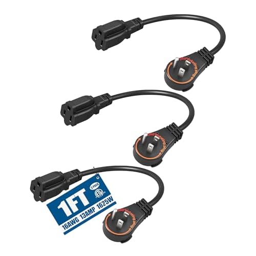 DEWENWILS 360° Rotating Flat Plug Extension Cord 1FT, 16/3 Gauge 3 Prong Grounded Power Cord, 125V/13A/1625W, Space-Saving Size for Indoor Narrow Spa