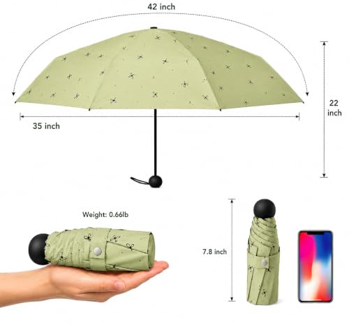 Image of Umbrella for Rain and Sun Protection UPF50+ Mini Capsule Foldable Umbrella for Women Men | 5-Fold Compact Travel Umbrella | Windproof UV Protection | Ring Buckle Anti-Loss