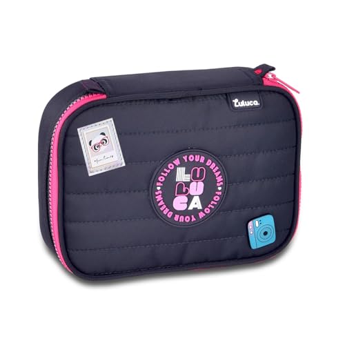 Estojo Luluca Preto Box Escolar Menina Bolso Organizador 36 Pens