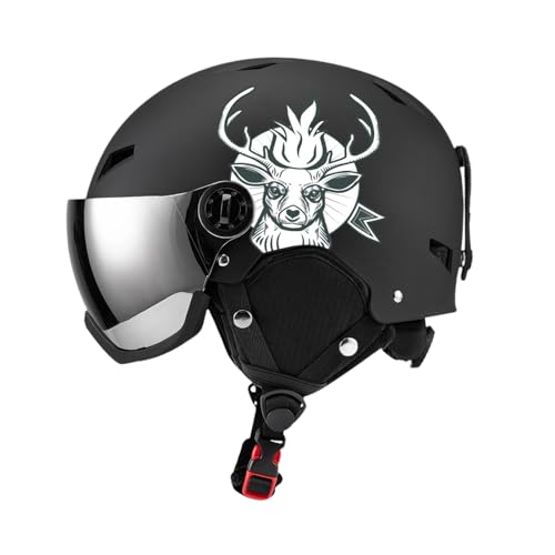 Casco de snowboard negro contra impactos en la cabeza con gafas de nieve P portátiles L