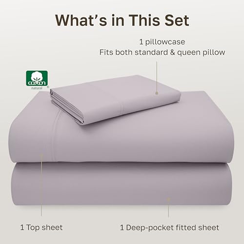 Image of California Design Den Luxury Twin Sheet Set - 100% Cotton, 600 Thread Count Deep Pocket Twin Sheets, Soft Hotel-Quality Bedding with Sateen Weave - Lavender