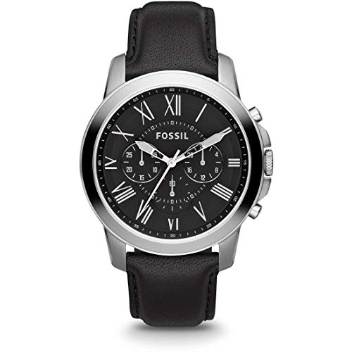 Fossil Montre pour Homme Grant, Mouvement chronographe à Quartz, boîtier en Acier Inoxydable argenté de 44 mm avec Bracelet en Cuir véritable, FS4812IE