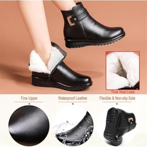 Women's Metal Buckle Genuine Leather Wool Orthopedic Boots, Winter Warm Non-slip Waterproof Ankle Booties with Side Zipper, Orthopedic Snow Boots for Women4