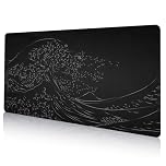 DAWNTREES Large Desk Pad,800 x 300 x 3 mm Japanese Sea Wave Anime Black Gaming,Extended Kanagawa Mat Desk Pad,3mm Thick Long Non-Slip Rubber Base Mice Pad
