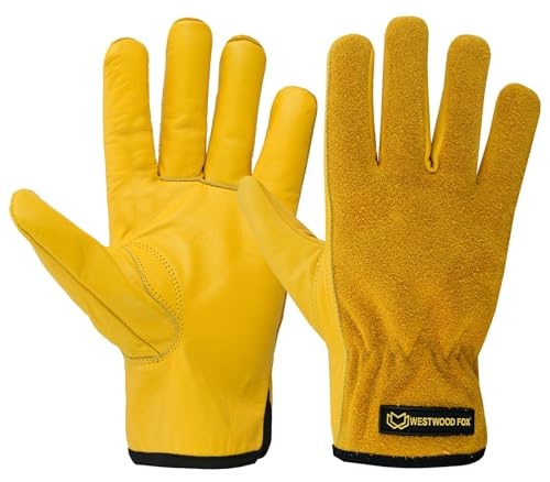 WESTWOOD FOX Gartenhandschuhe für Herren, dornensichere Gartenhandschuhe Herren-Arbeitshandschuhe für Damen Montage robuste Arbeitshandschuhe aus Leder Griffigkeit atmungsaktiv