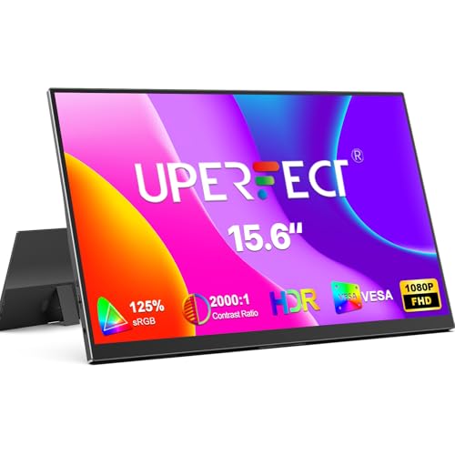UPERFECT Portable Monitor FHD 1080P 15.6 Inch Monitor IPS Display Matte Screen, with Standard HDMI/Type-C, Support VESA, Second Display for Laptop/PC/PS/Phone, with Smart Cover