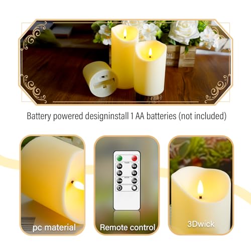 Image of Eebuss Flameless Candles with Remote Timer, Battery Operated Realistic Flickering LED Candles, 9 Packs Fake Candles for Home Decor (D3 x H 3 inch 4 inch 5 inch 6 inch 7 inch) (Ivory)