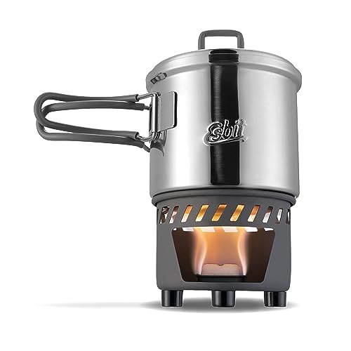 Esbit Trockenbrennstoffkochset - Outdoor Camping Kocher 1000 ml mit Aluminium Topf - klappbare Griffe - Campingkocher Set, 18/8 Edelstahl