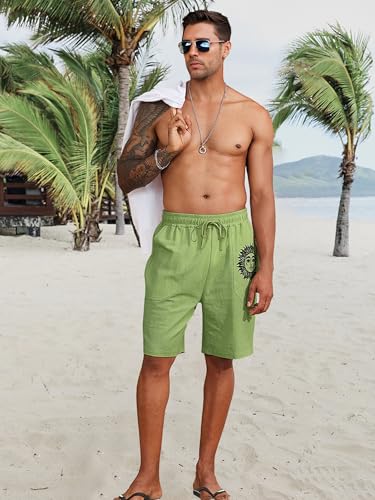 Litthing Pantaloncini da Uomo in Lino Estivi Pantaloni Corti Spiaggia Leggeri e Ariosi in Cotone Pantaloncine con Tasche e Coulisse