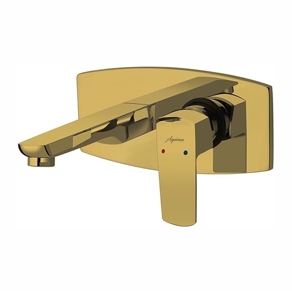 Aquieen Wall Mounted Single Lever Basin Mixer with Provision for Hot & Cold Water (Zura) (Zura - PVD Gold)