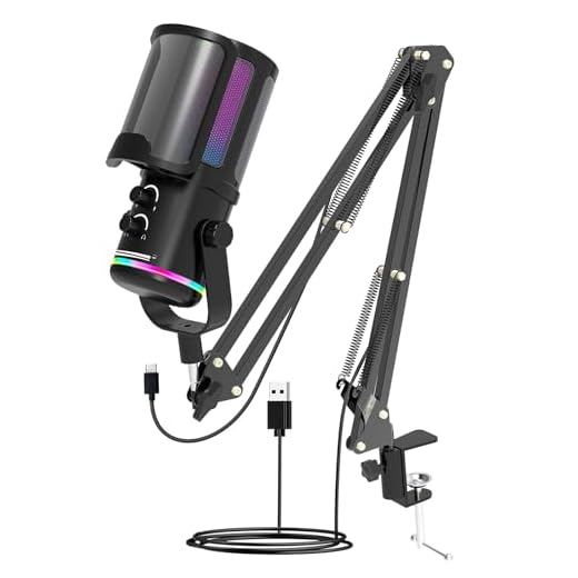 Nuoxiange M16 USB Microphone with Boom Arm - PC Mic for Streaming, Podcasting, Vocal Recording Singing YouTube RGB Condenser Kit with Noise Cancellation, Monitor Mix Knob, Mute & Pop Filter Black