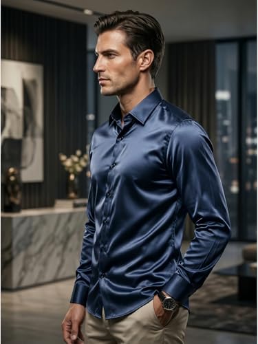 Image of DEELMO Men's Stylish Solid Satin Casual Shirt for Men Full Sleeves| Poly Satin Silk Shirt