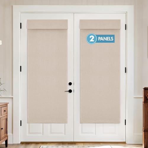 MIULEE 100% Blackout Linen French Door Curtains Linen W26xL68 2 Panels