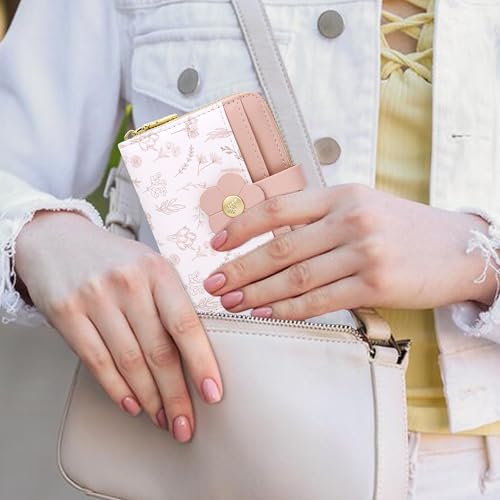 Image of Farcauo Cute Floral Womens Wallet Small Wallets for Women Thin Pink Women's Wallet Kawaii Flower Card Wallets for Women Ladies