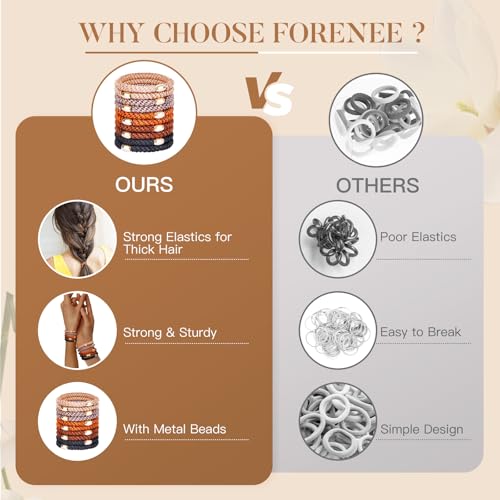 Image of FORENEE Hair Ties No Damage - 20PCS Ponytail Holders - Elastic Hair Ties for Thick Hair - Braided Hair Bands for Women Girls's Hair - Neutral