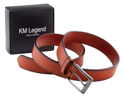 KM Legend Cinto masculino de couro para trabalho, negócios e casual, Marrom americano, 46