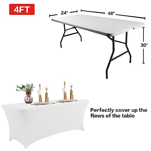 Image of IVAPUPU 4FT Spring Table Cloth for Rectangular Fitted Events Stretch White Table Covers Washable Cover Spandex Tablecloth Protector for Party, Wedding, Cocktail, Banquet, Festival