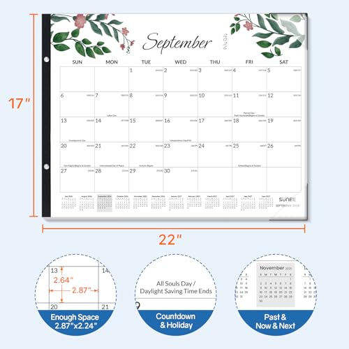 Image of SUNEE Desk Calendar 2026 Large 22x17 from July 2026 to December 2027, Extra Large Desktop Monthly Calendar Pad 18 Months For Teacher or Office, Desk Top, Greenery