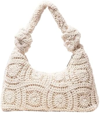 MakeMeChic Women's Crochet Knot Satchel Handbags Top Handle Beach...