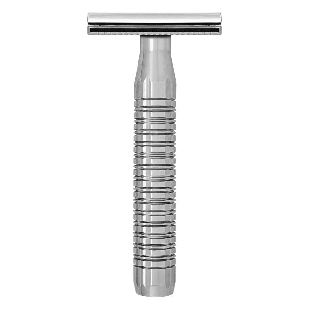 The Goodfellas' Smile Lybra Safety Razor 316L Stainless Steel, CNC Machined Dual Plate Design, Mild & Aggressive Shave, EcoPolish Finish, Three-Piece Head, Made In Italy