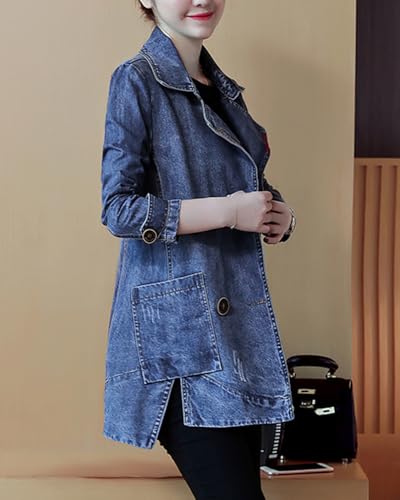 ZOCAVIA Women's Denim Blazer Business Casual Lapel Double Breasted Blazer Long Sleeve Slim Jean Blazer Jacket with Pockets4