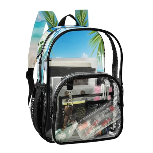 Sunny Beach Clear Backpack - Stadium Approved Large 15.7-inch Waterproof Transparent Bag for Sports, Concerts, Work, Travel#2042
