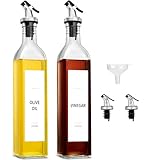 GMISUN Olive Oil and Vinegar Dispenser Bottle Set, 2 Pack Oil and Vinegar Dispenser Bottle, 17oz Kitchen Oil Dispenser, Glass Cooking Oil Dispenser, Clear Glass Bottles for Oil with Funnel and Labels