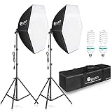 HPUSN Softbox Lighting Kit 2x76x76cm Photography Continuous Lighting System Photo Studio Equipment with 2pcs E27 Socket 85W 5400K Bulbs for Filming Model Portrait Product Fashion Photography