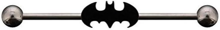 Surgical Stainless Steel Industrial Barbell Earring 14 Gauge Cartilage Earring Batman Body Piercing With Cubic Zirconia