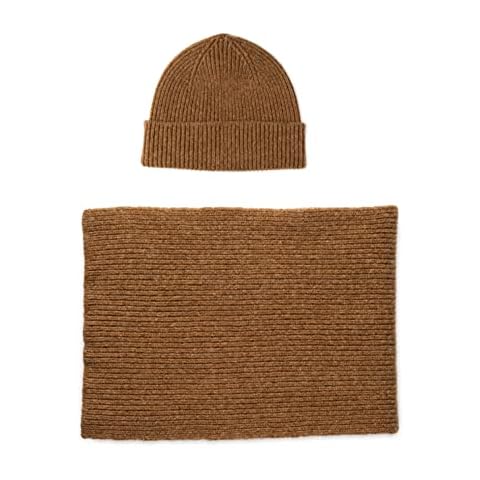 The Cashmere Choice Beanie Hat Scarf Set Rib - Lomond Lambswool - Clyde - Chunky Knit (Brown) Cover