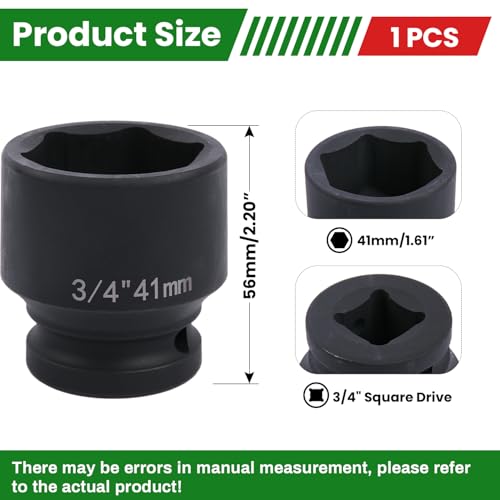 YTKavq 3/4" Drive 41mm Impact Socket,6-Point Standard Impact Sockets Made with Chrome Molybdenum Alloy Steel, Metric
