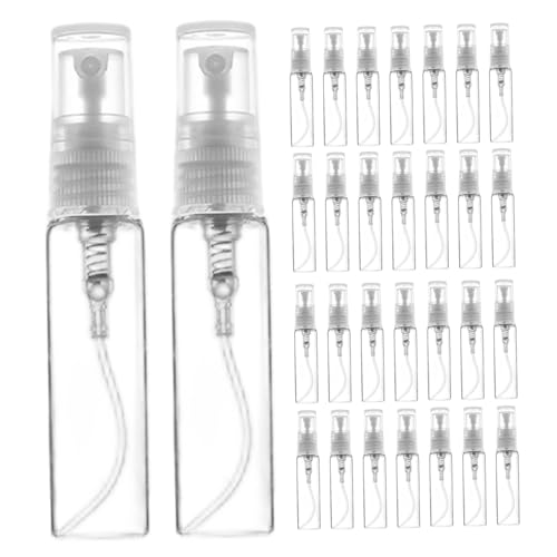 Botella de spray de 30 piezas mini, botella de spray de tamaño de viaje de plástico transparente de 5 ml, recipientes de muestras pequeñas portátiles recargables para perfume, aceites esenciales, lim