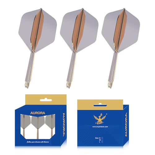 EMYTH Aurora Transparent Integrated Dart Flights and Shafts, No.2 Shape and Design, Available in Small, Medium & Large - Set of 3 | Professional Dart Accessories (Orange, S)