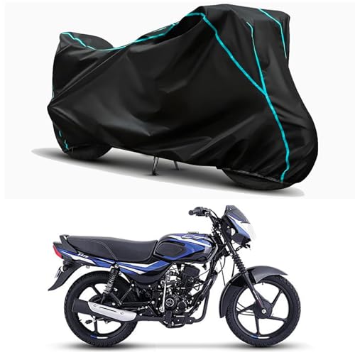 Image of Waterproof Bike Body Cover Compatible for | Bajaj CT 110 | Taffeta Fabric, Sky Piping Design, Bottom Elastic Fit | Dustproof, Sun UV & Rain Protection for All Weather.