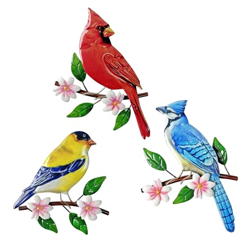 Limygus Cardinal Birds Wall Art - Set of 3 Metal Hanging Decor, for Indoor Outdoor Garden, Courtyard, Fence
