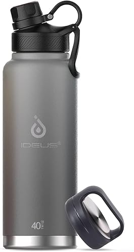 Miniatura 16 de IDEUS Botella de agua aislada de acero inoxidable con 2 tapas a prueba de fugas, termo para senderismo y ciclismo, 24 onzas, amarillo brillante