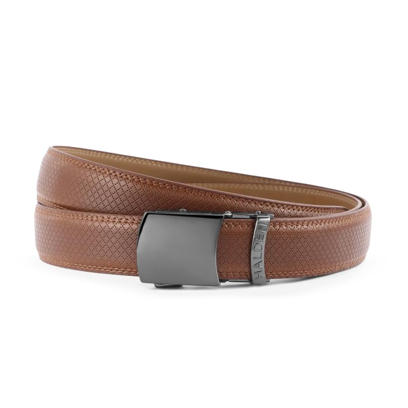Image of HALDEN THEO Tan Belt For Men Leather Original (Adjustable Fits Up to 44 Inch Waist) Ratchet Strap with Classic Buckle & Magnetic Auto-lock